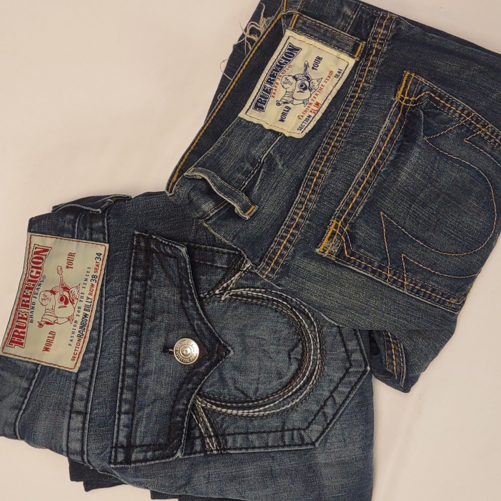 True Religion Vintage Frayed Distressed Slim Jeans size 38 Men's